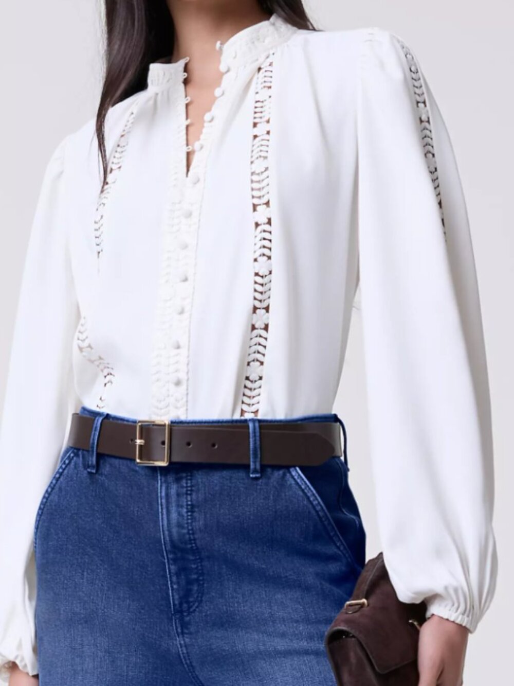 Ann Taylor Lace Trim Blouse Winter White Size PM NWT Org. 129.00